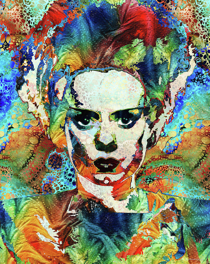 Colorful Frankenstein Bride Art Hidden Gem Painting by Sharon Cummings