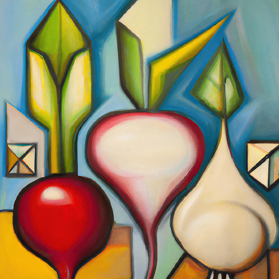 Abstract Painting - Colorful Fresh Radishes - Funky Vegetables Food Abstract by StellArt Studio