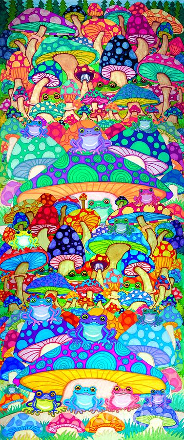 Colorful Frogs and Mushrooms  Digital Art by Nick Gustafson
