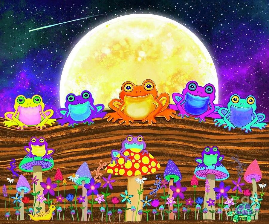 Colorful Frogs on a Log Digital Art by Nick Gustafson
