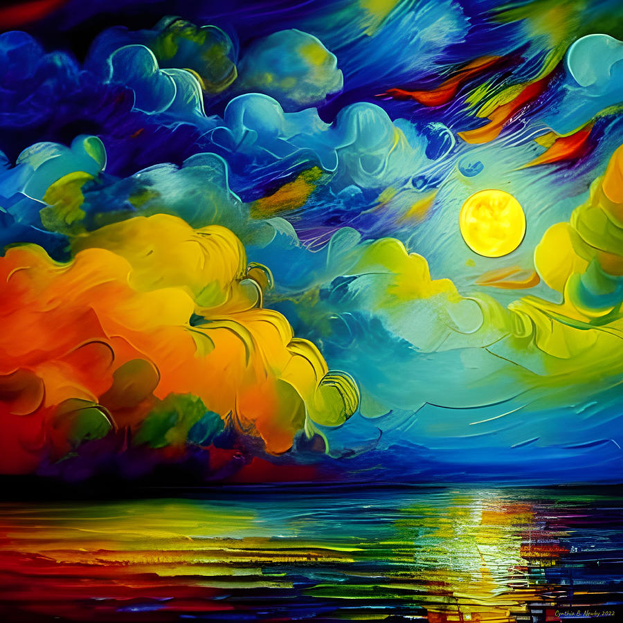 Colorful Full Moon Digital Art by Cindys Creative Corner