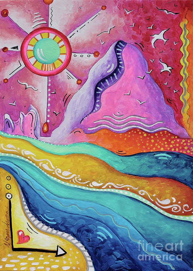Colorful, Fun PoP Art Style Haystack Rock, Cannon Beach, OR Original Sketchbook Painting MeganAroon Painting by Megan Aroon