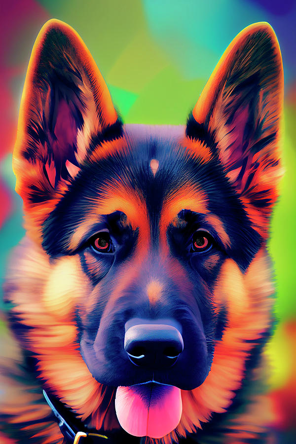 Colorful German Shepherd Digital Art by Angie Tirado