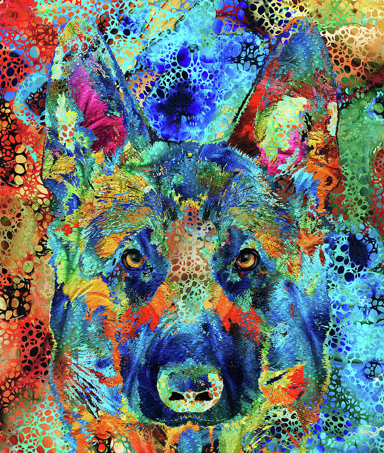 Colorful German Shepherd Dog - Hidden Gem Painting by Sharon Cummings