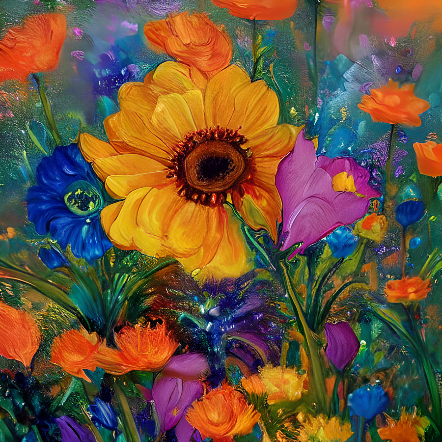 Colorful Giant Fairy Flowers Digital Art by Amalia Suruceanu