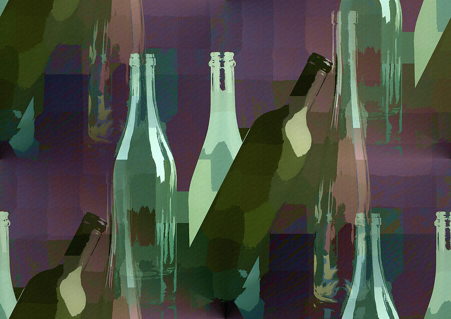 Colorful Glass Wine Bottles Abstract  Mixed Media by Shelli Fitzpatrick