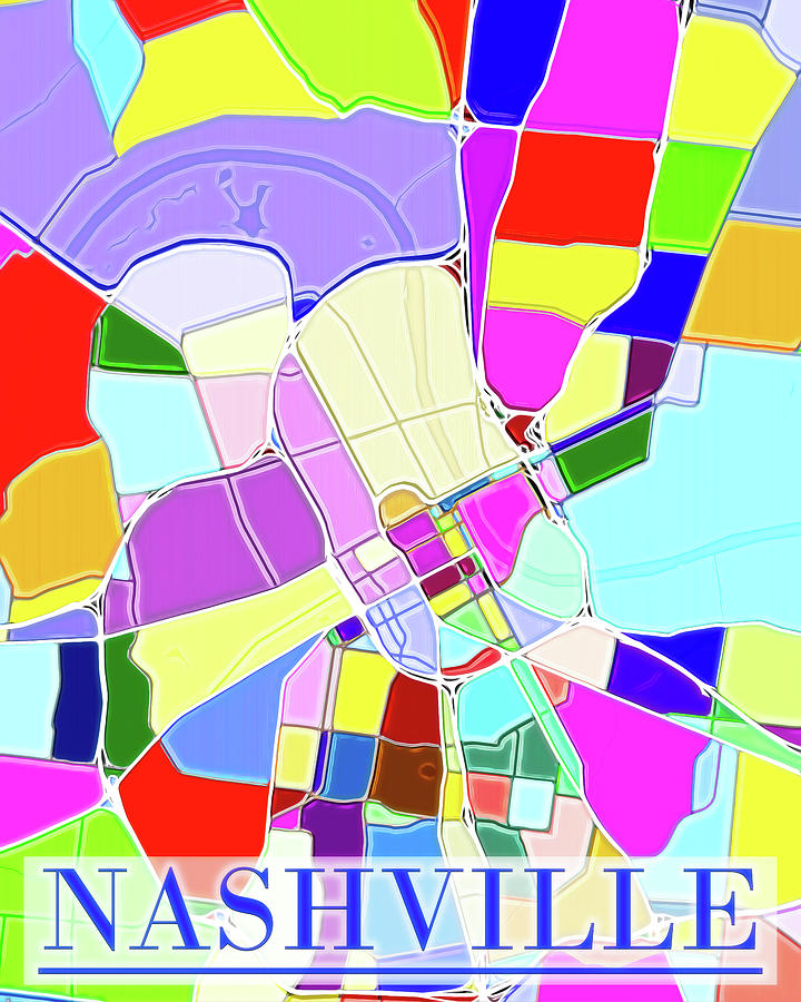 Colorful Glowing Nashville Street Map Digital Art by Dan Sproul