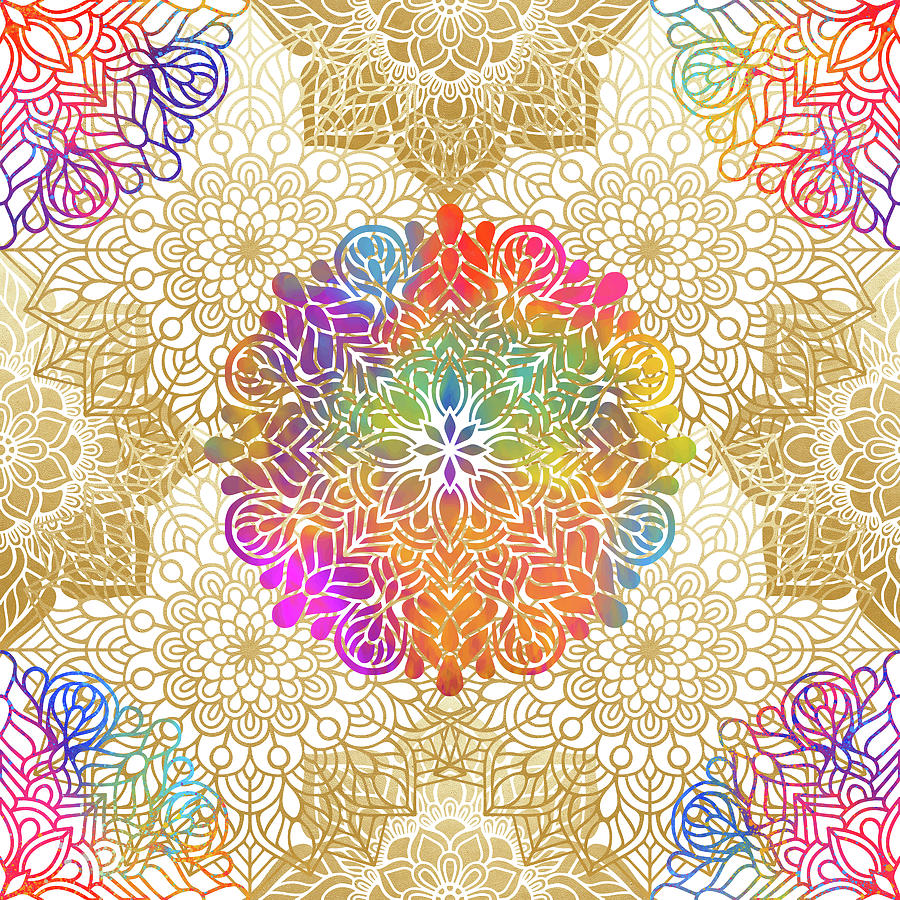 Colorful Gold Mandala Pattern Digital Art by Sambel Pedes