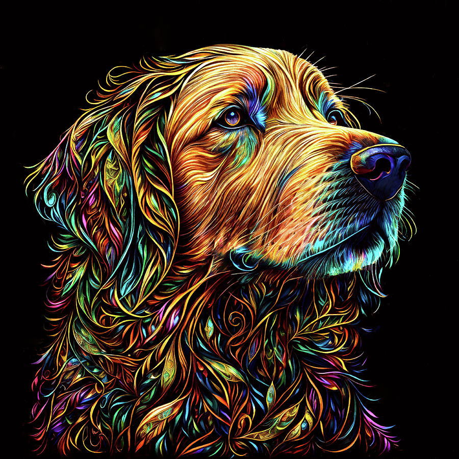 Colorful Golden Retriever Dog Art Digital Art by Peggy Collins