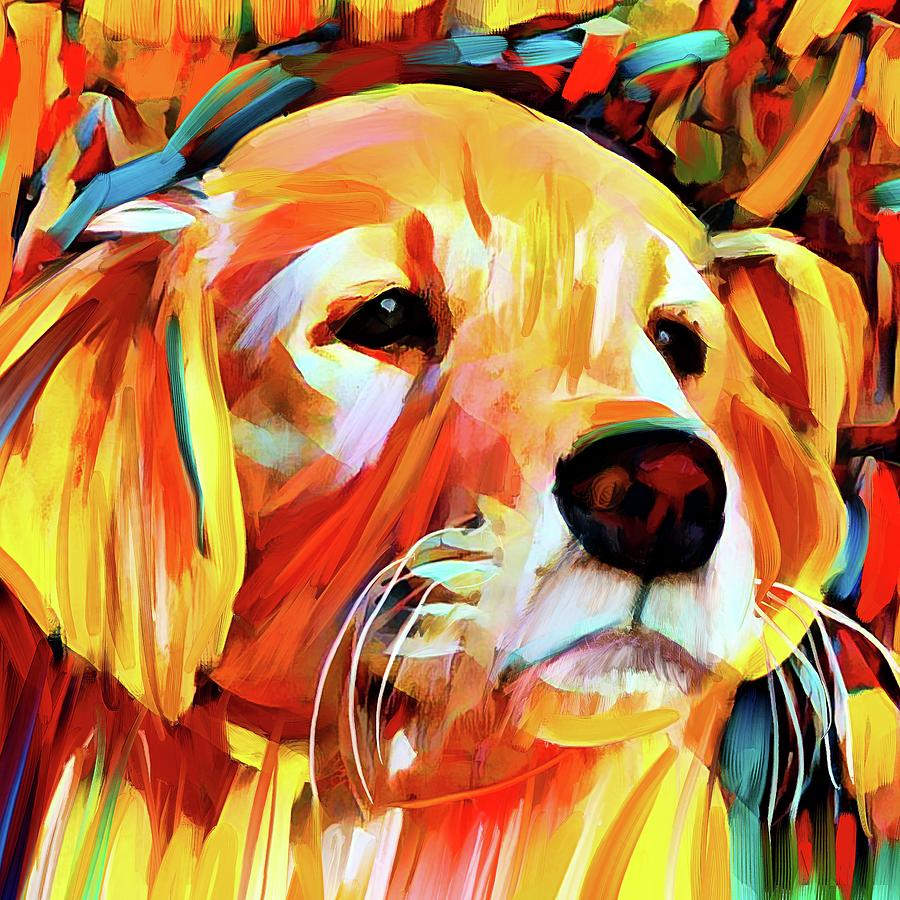 Colorful Golden Retriever Puppy Art Digital Art by Peggy Collins
