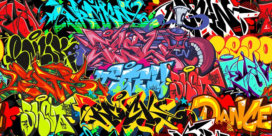 Colorful Graffiti Street Art Seamless Pattern. Vector Illustration Background Art Drawing by AntonKustsinskiArt