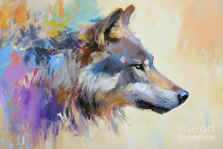 Colorful Gray Wolf Painting by Tina LeCour Colorful Gray Wolf Painting by Tina LeCour