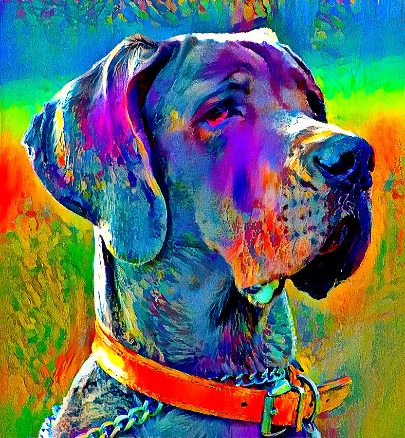 Colorful Great Dane portrait - digital painting Digital Art by Nicko ...