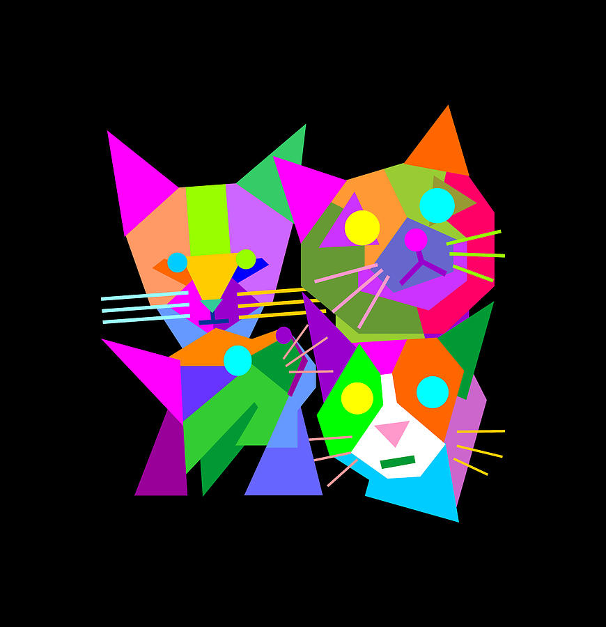 Colorful Group Of Cat Geometric Wpap Pop Art Style Digital Art