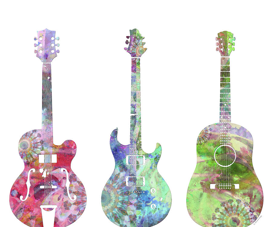 Colorful Guitar Trio Fresh Color Art Painting by Sharon Cummings