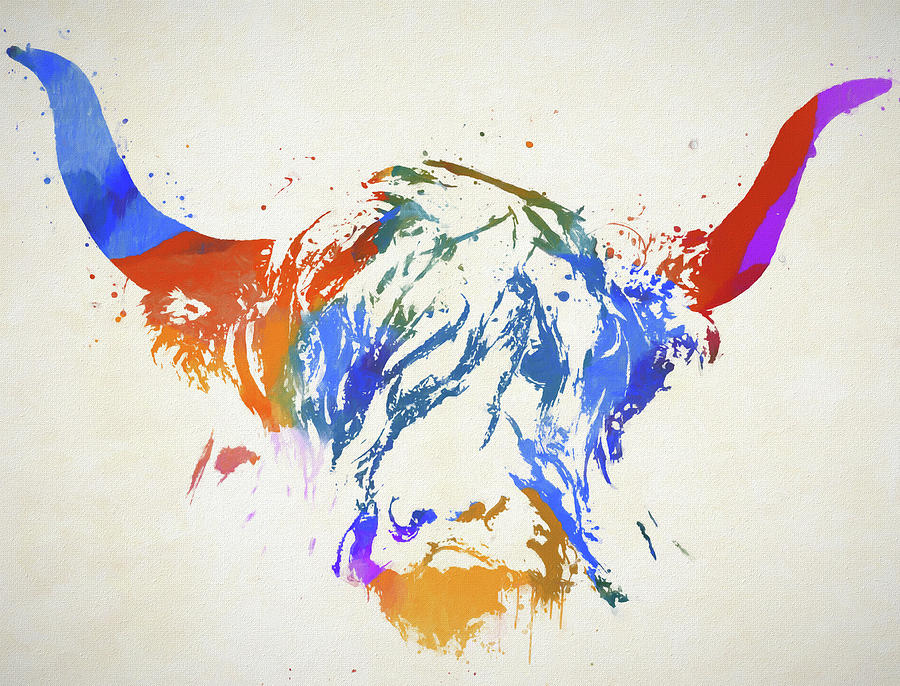 Colorful Highland Cow  Painting by Dan Sproul