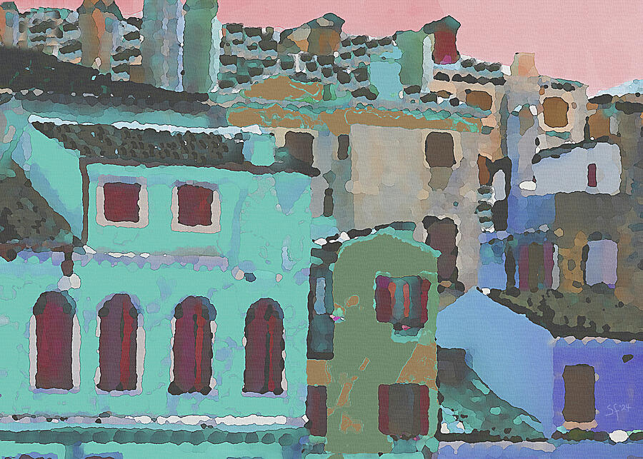 Colorful Hillside Neighborhood Mixed Media by Shelli Fitzpatrick Colorful Hillside Neighborhood Mixed Media by Shelli Fitzpatrick
