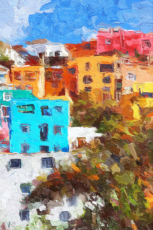 Colorful hilltop buildings in Guanajuato, Mexico Mixed Media by Tatiana Travelways
