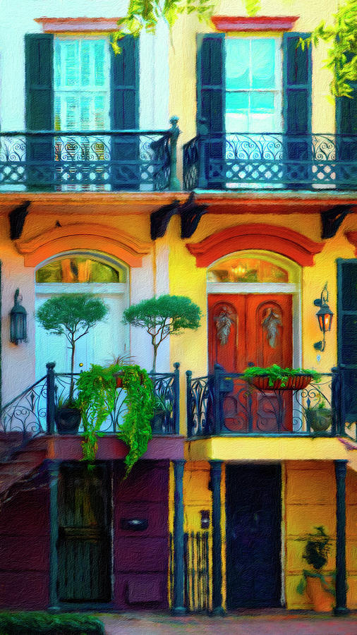 Colorful Historic Savannah Street Scene Mixed Media