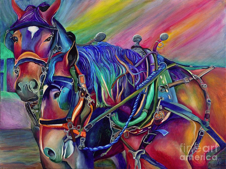 Colorful horses in love Painting by Patty Vicknair