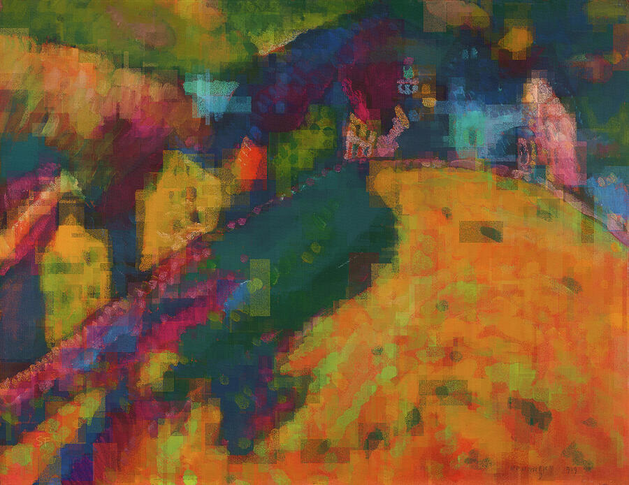 Colorful Houses On A Hill Abstract Mixed Media