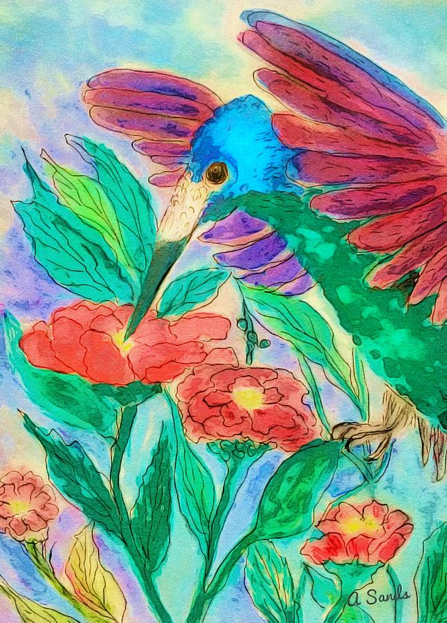 Colorful Hummingbird Painting by Anne Sands
