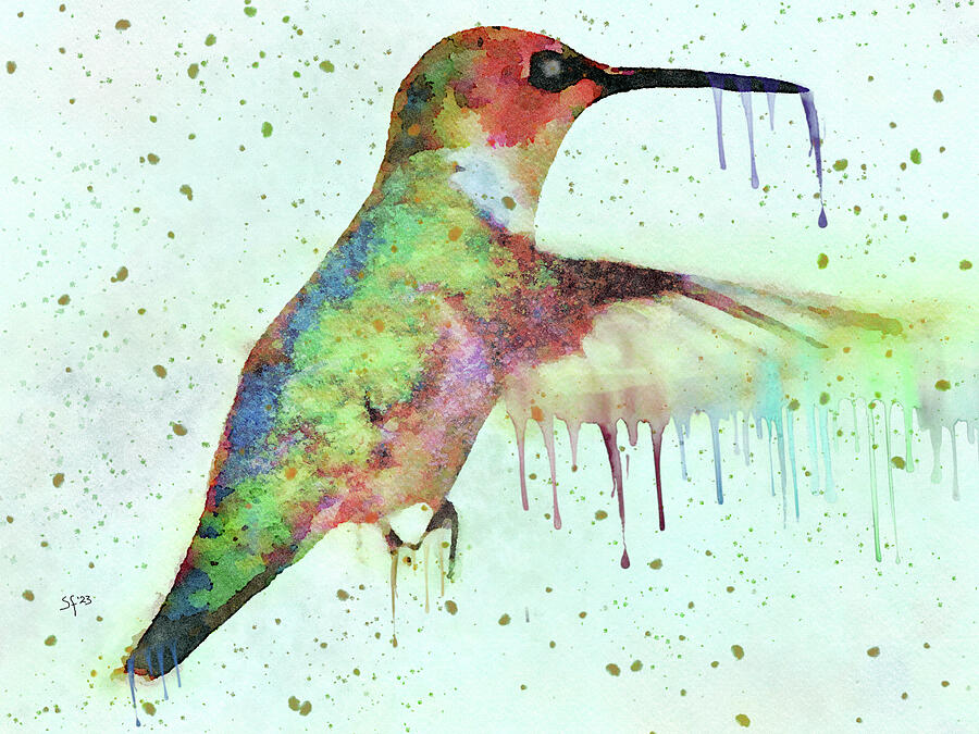 Colorful Hummingbird Watercolor Painting Mixed Media by Shelli Fitzpatrick