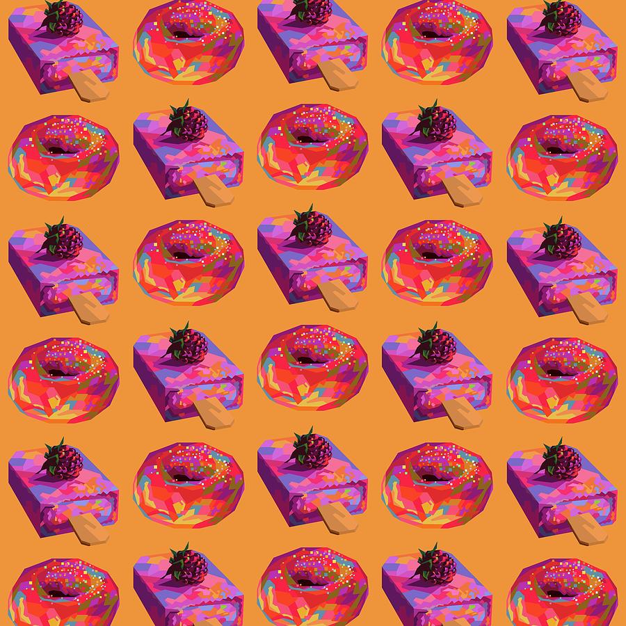 Wpap Digital Art - Colorful Ice Cream and Donut Wpap Pop Art Pattern Orange background by Ahmad Nusyirwan
