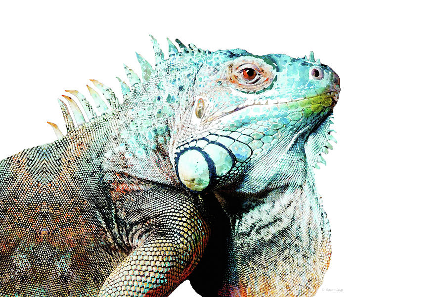 Colorful Iguana Animal Art - Too Cool Painting by Sharon Cummings