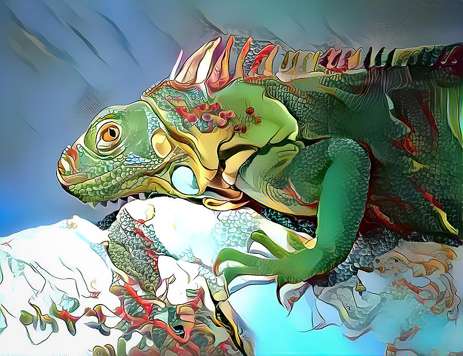 Colorful Iguana Mixed Media by Debra Kewley