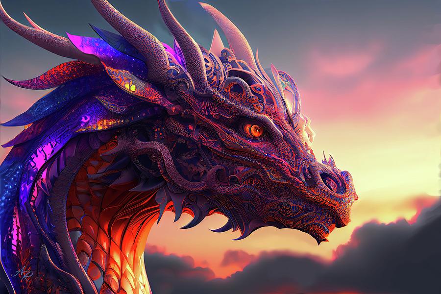 Colorful Intricate Dragon Digital Art by Adrian Reich