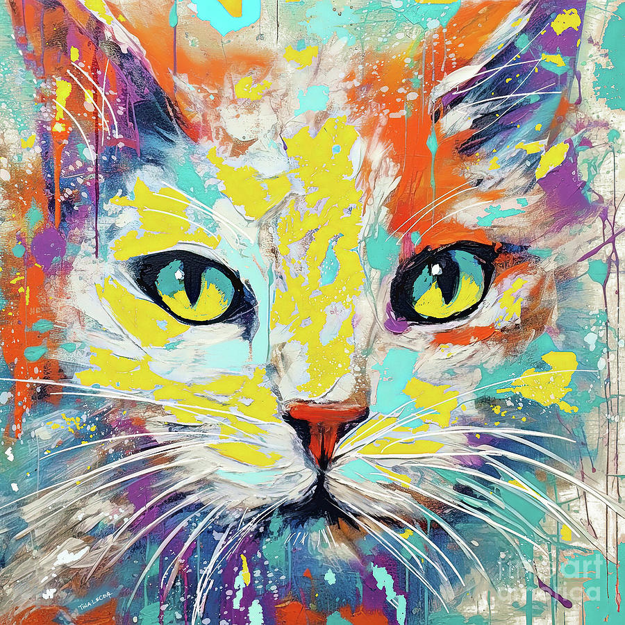 Cat Painting - Colorful Katie Cat by Tina LeCour