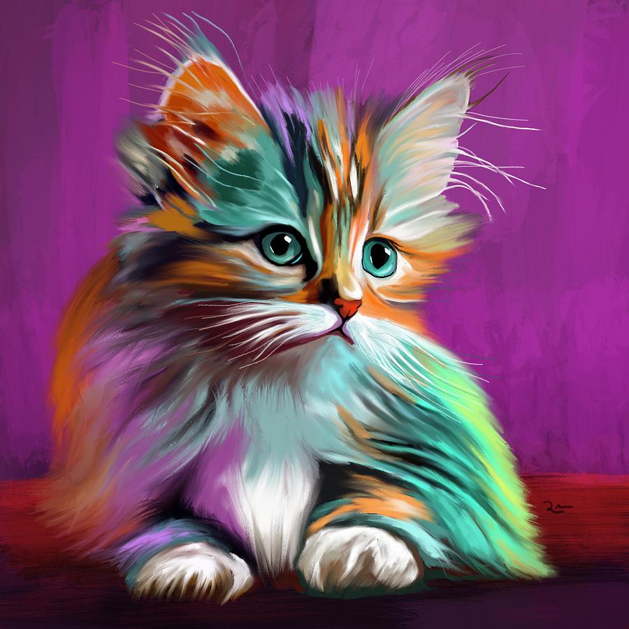 Colorful Kitty Digital Art by Mark Ross
