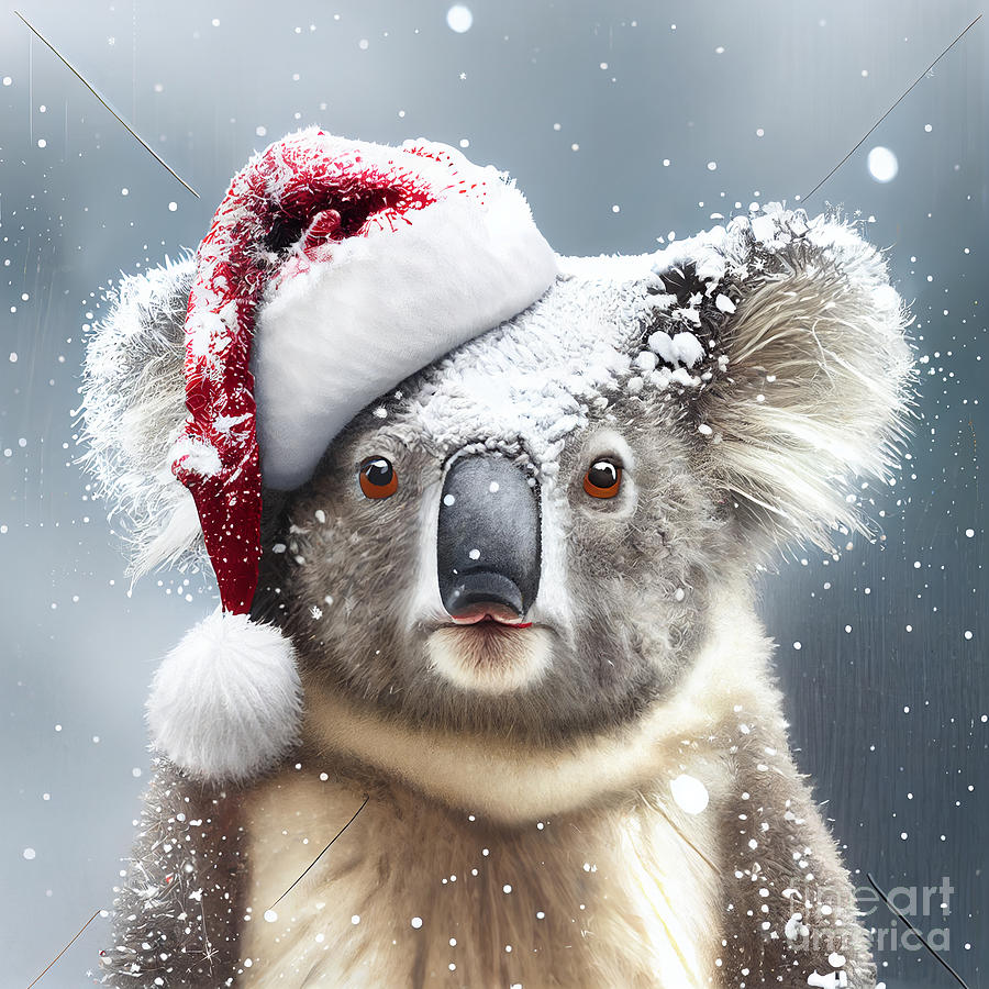 Fantasy Digital Art - Colorful  Koala  wearing  santa  hat  grey  and  white  by Asar Studios by Celestial Images
