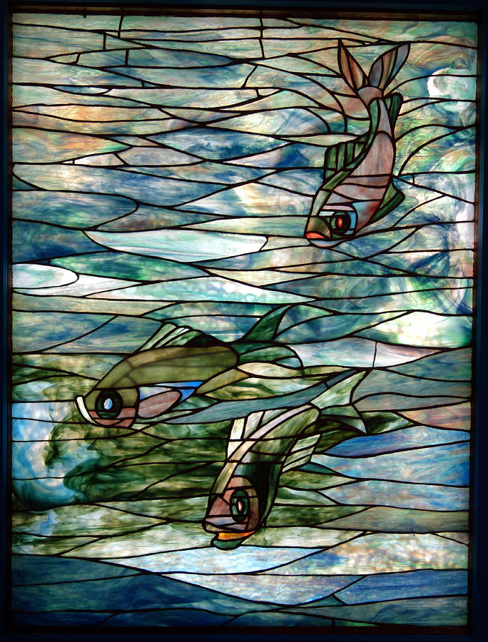 Colorful Koi Fish Stained Glass Window Painting by Gareth Johnson