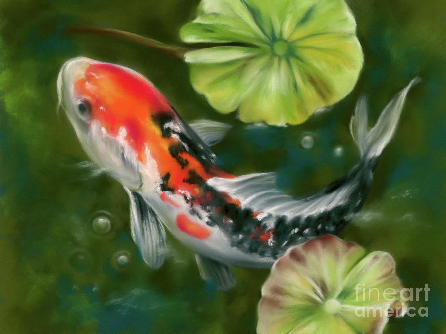 Colorful Koi Fish Swimming with Lily Pads Painting by MM Anderson