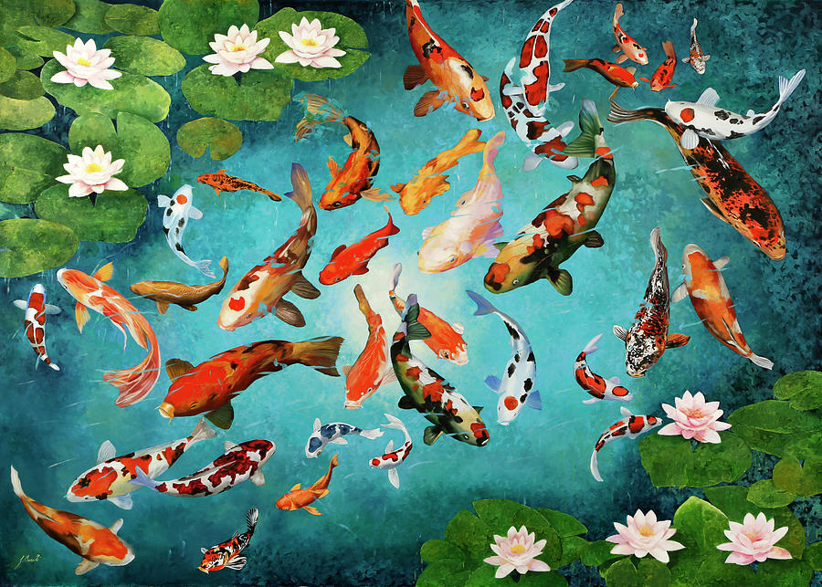 Koi Painting - Colorful Koiscape by Guido Borelli