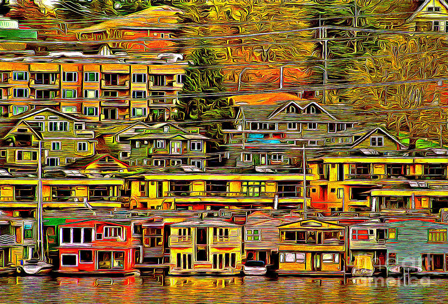 Colorful Lake Union Floating Homes  Photograph by Sea Change Vibes