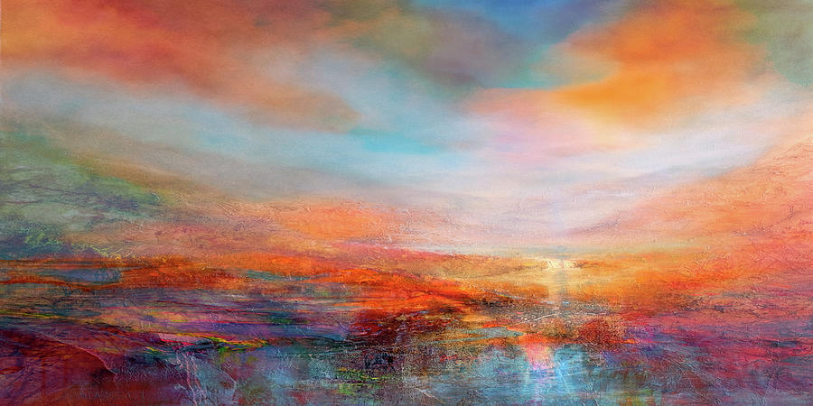 Colorful lands in the evening Painting by Annette Schmucker
