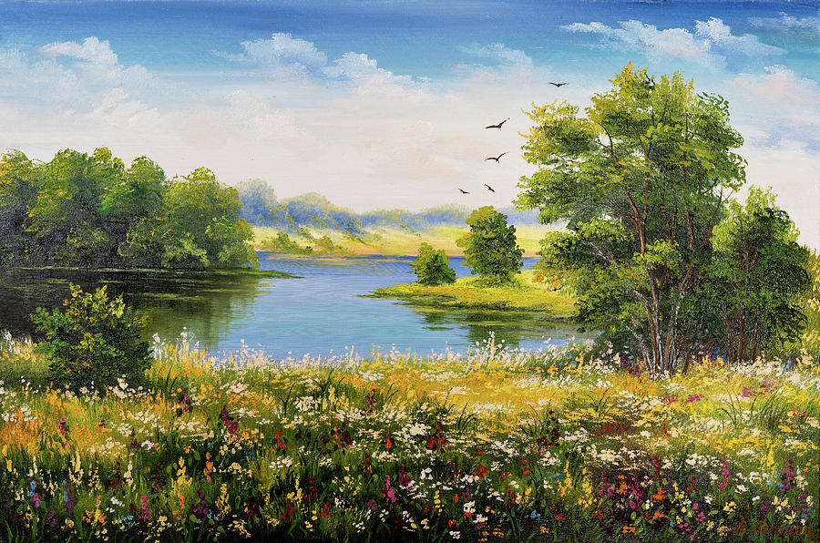 Original Landscape Nature Painting, Forest River Artwork, Green Botanical  Home Decor Jigsaw Puzzle