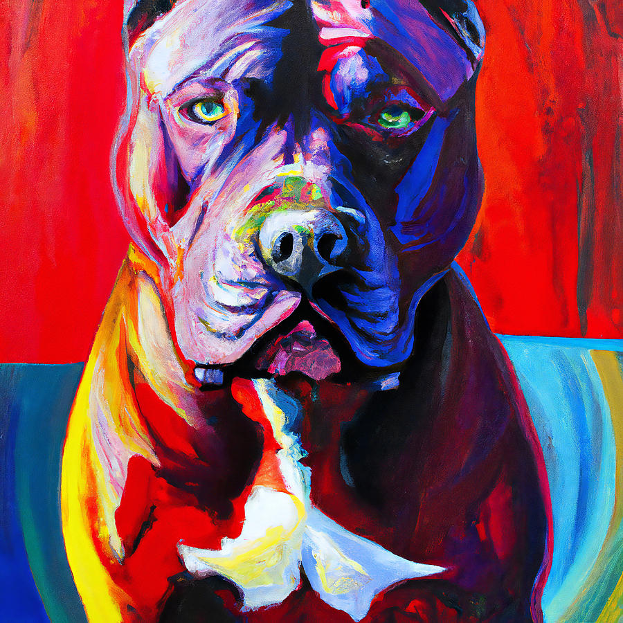 Colorful Large Pitbull Dog Portrait Painting by StellArt Studio - Fine ...