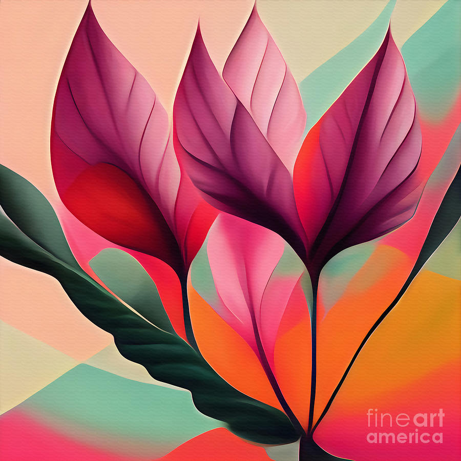 Colorful Abstract Leaves Painting by Jirka Svetlik