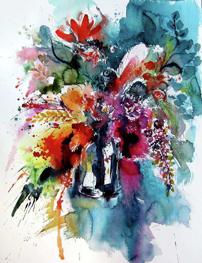 Colorful life with flowers III Painting by Kovacs Anna Brigitta