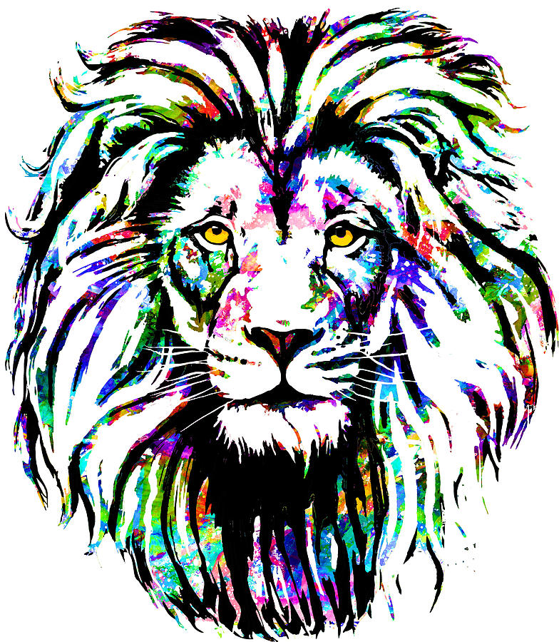 Colorful Lion Abstract Lion Head Drawing Digital Art by Patrick Joos