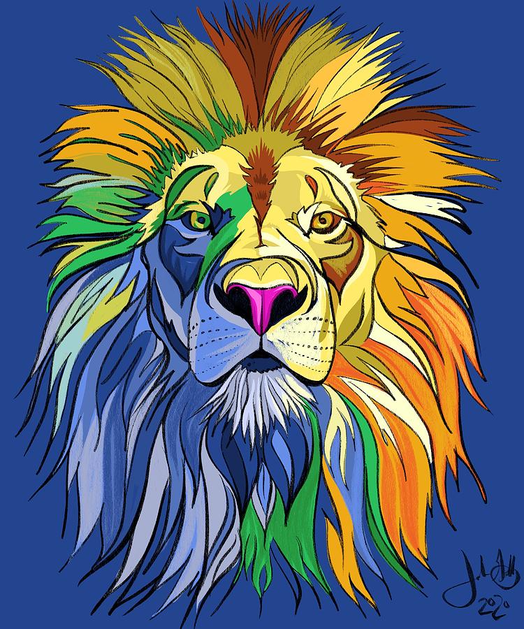 Colorful Lion Illustration Digital Art by John Gibbs