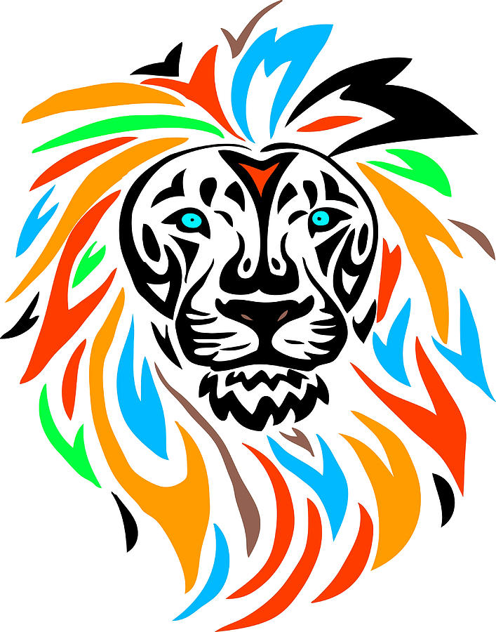 Colorful Lion Lion Head Stickers Poster travel Painting by Lexi ...