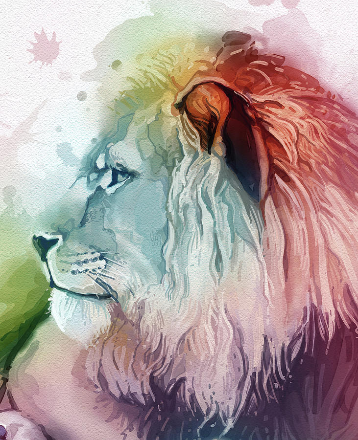 Colorful Lion Portrait Digital Art