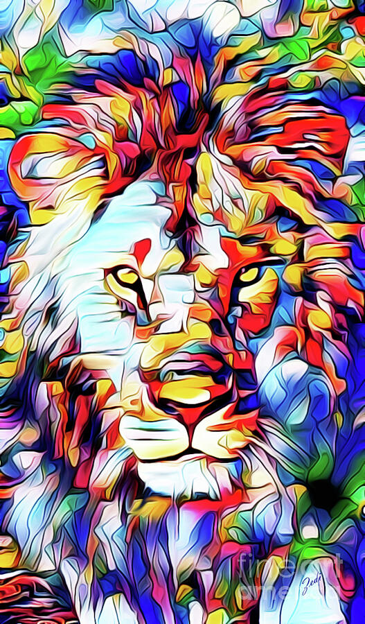 Colorful Lion Portrait Digital Art by - Zedi -