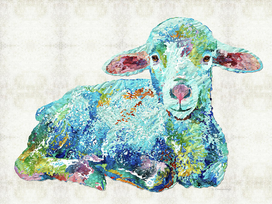 Colorful Little Lamb Animal Art Painting by Sharon Cummings