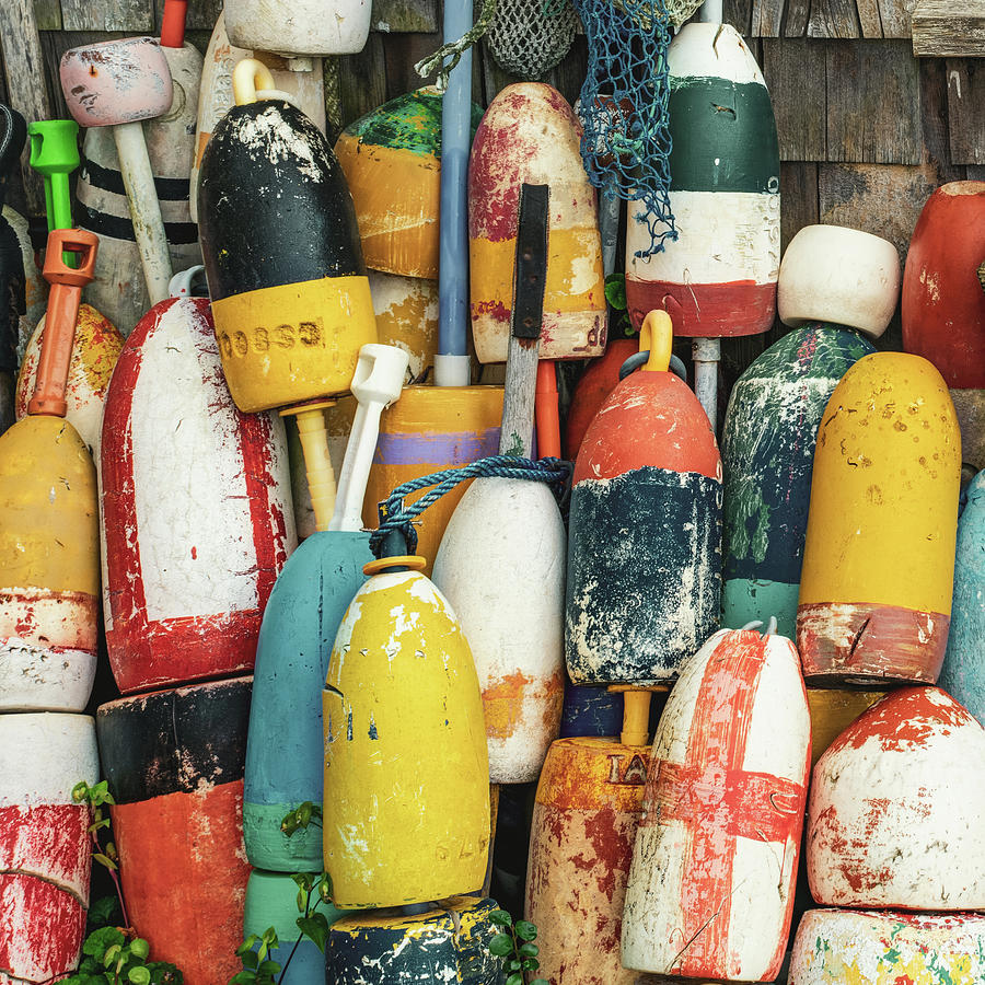 Lobster Buoys Photograph - Colorful Lobster Buoys by Gregory Ballos